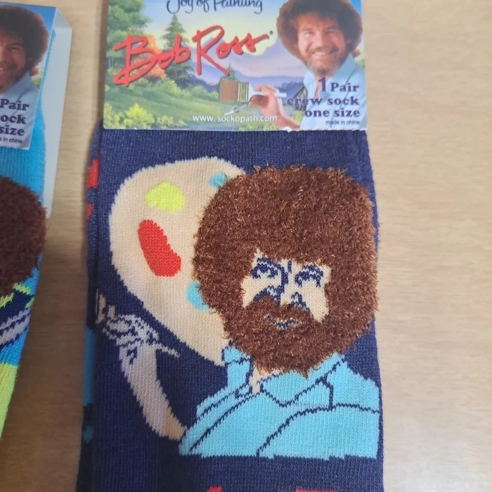 Bob Ross The Joy‎ Of Painting Funny Novelty Crew Socks Unisex Lot Of 2 NWT